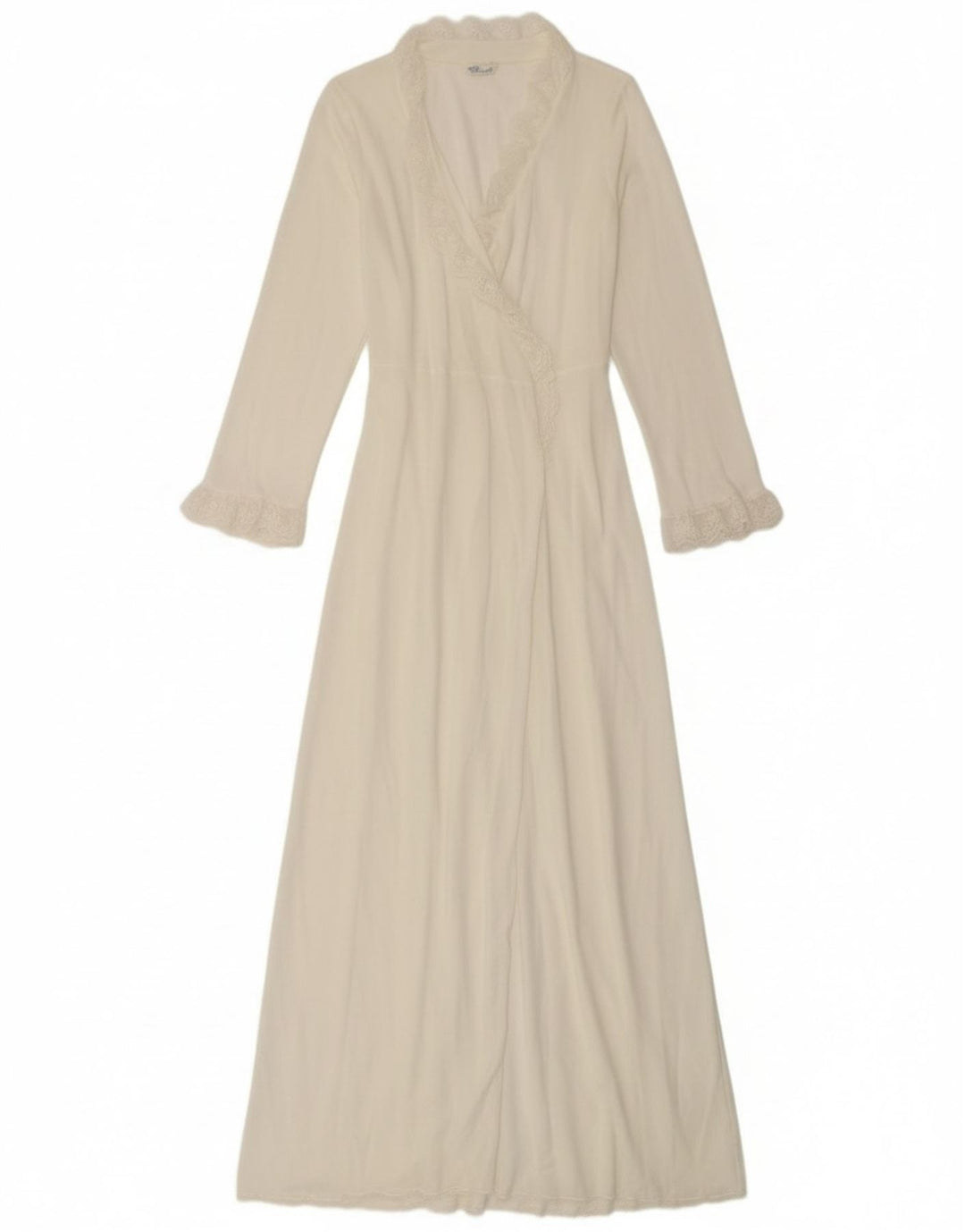Vintage Womens Long Sleeve Robe Maxi Dress UK 10 Small White