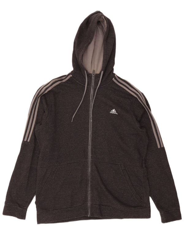 Adidas Mens Zip Hoodie Sweater Large Grey Flecked Cotton