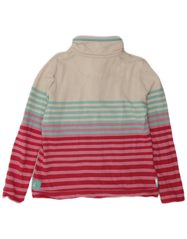 Joules Womens Button Neck Sweatshirt Jumper UK 14 Large Pink Striped Cotton