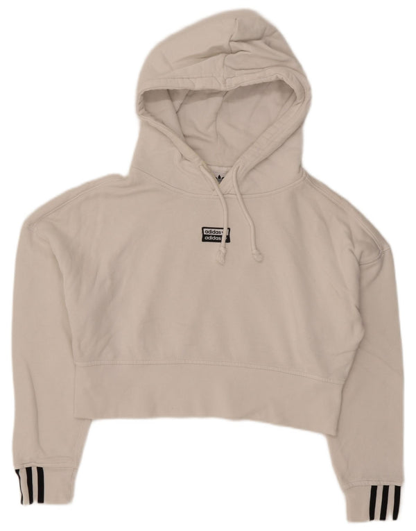 Adidas Womens Crop Graphic Oversized Hoodie Jumper UK 4 XS White Cotton