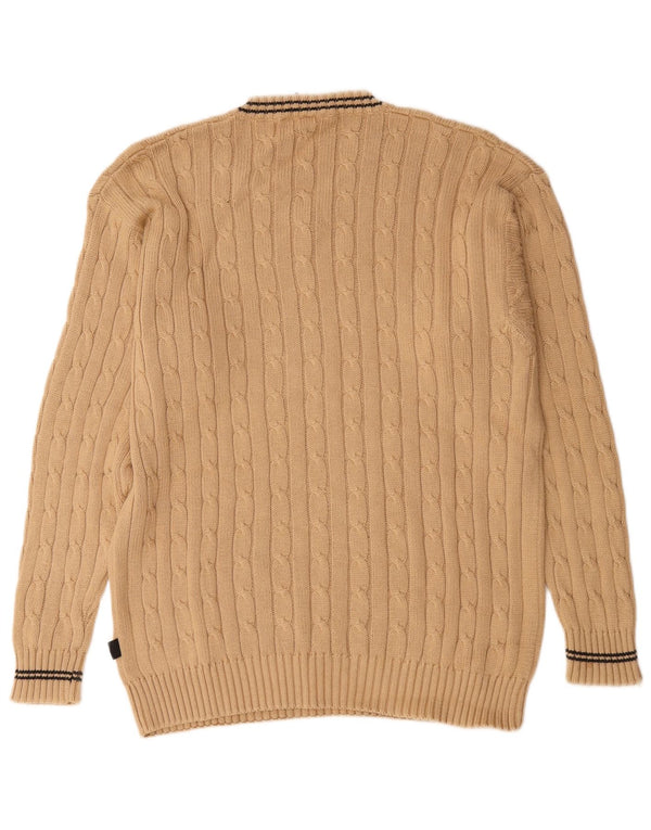 Vintage Mens V-Neck Jumper Sweater Large Beige Cotton