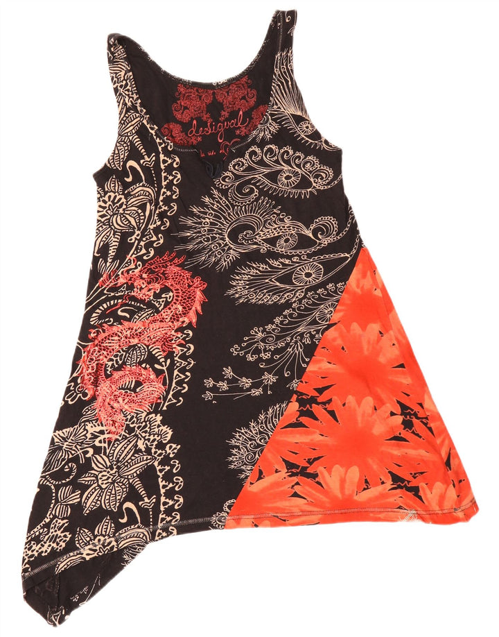 DESIGUAL Womens Sleeveless Asymmetric Tunic Top UK 10 Small Black Floral