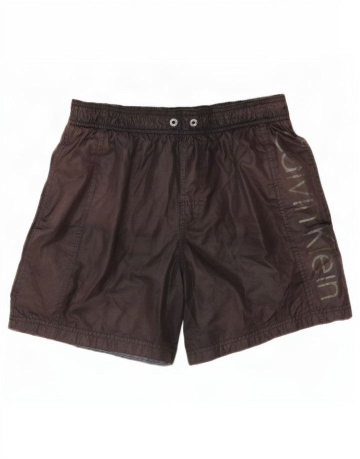 Calvin Klein Mens Graphic Swimming Shorts Small Brown Polyester