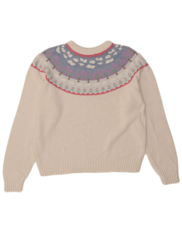 Eddie Bauer Womens Crew Neck Jumper Sweater UK 16 Large White Fair Isle