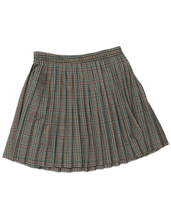 Vintage Womens Knife Pleated Skirt Small W28  Grey Plaid Polyester