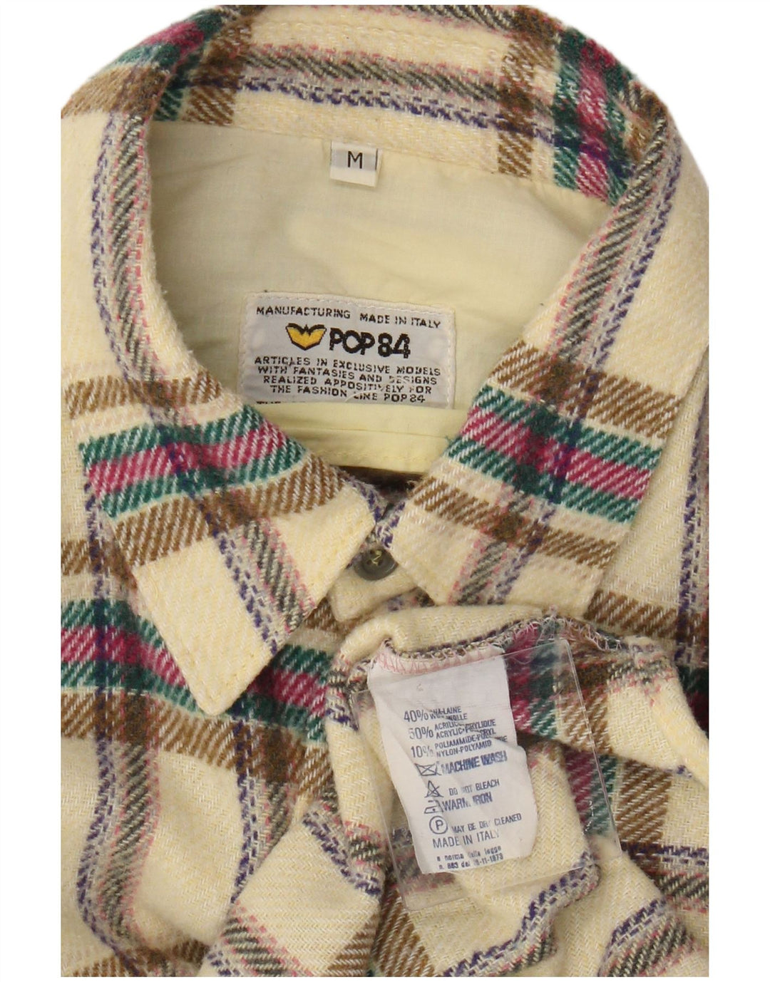 POP 84 Mens Checked  Flannel Shirt Medium Yellow Plaid Wool