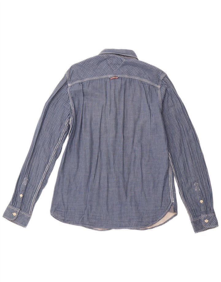 TOMMY HILFIGER Mens Shirt Medium Navy Blue Check Cotton