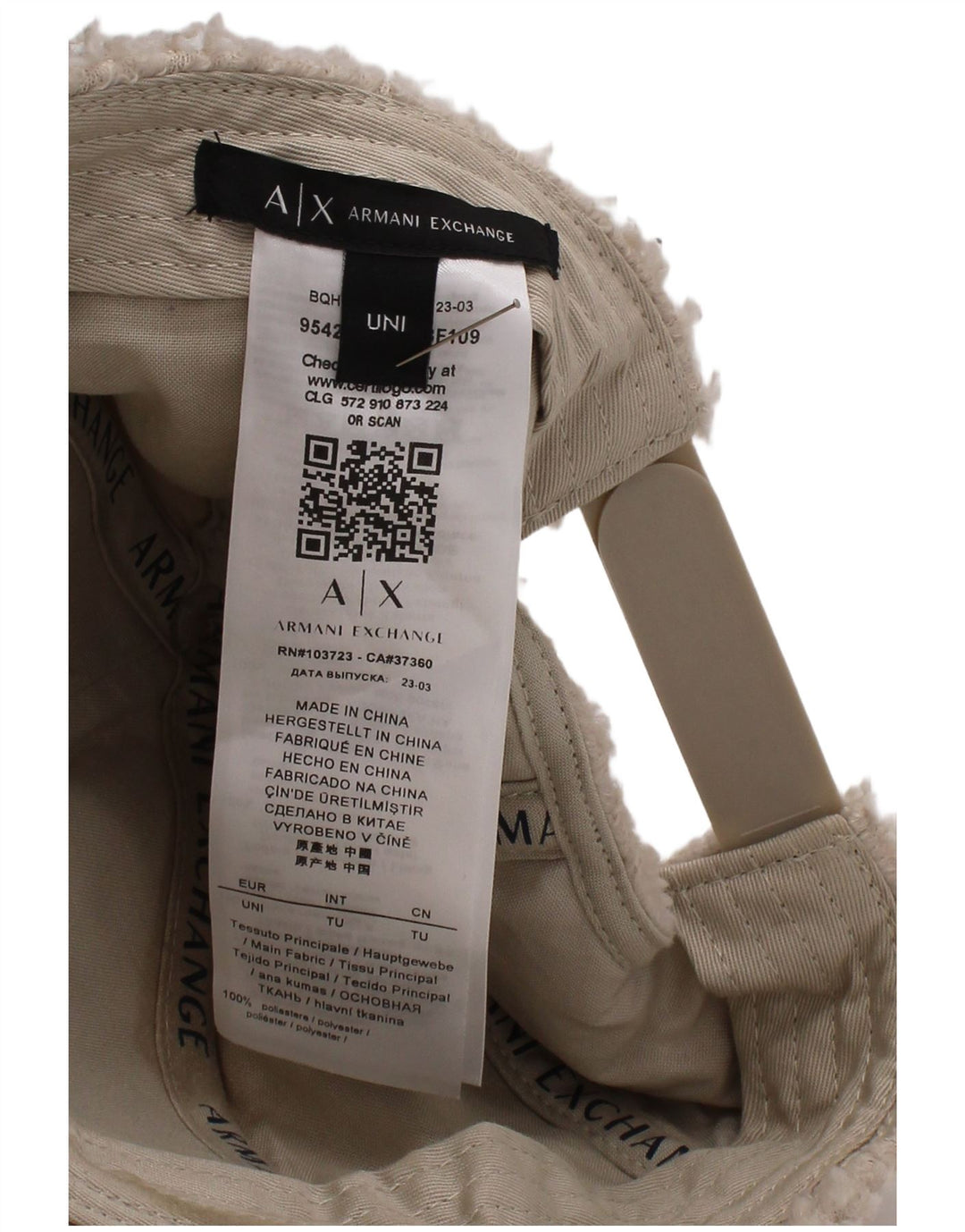 Armani Exchange Mens Fleece Baseball Cap One Size Off White Polyester