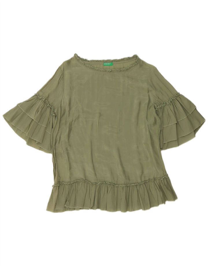 BENETTON Womens Oversized Blouse Top UK 10 Small Green Cupro