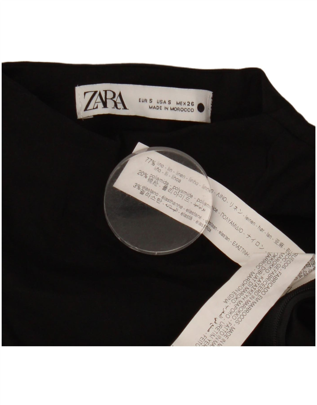 Zara Womens Crop One Shoulder Top UK 8 Small Black Linen