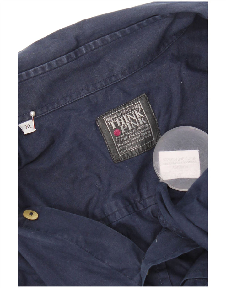 Think Pink Mens Shirt XL Navy Blue Cotton