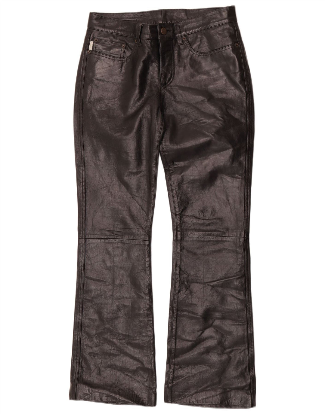 Iceberg Womens Bootcut Leather Trousers W27 L29 Black Leather