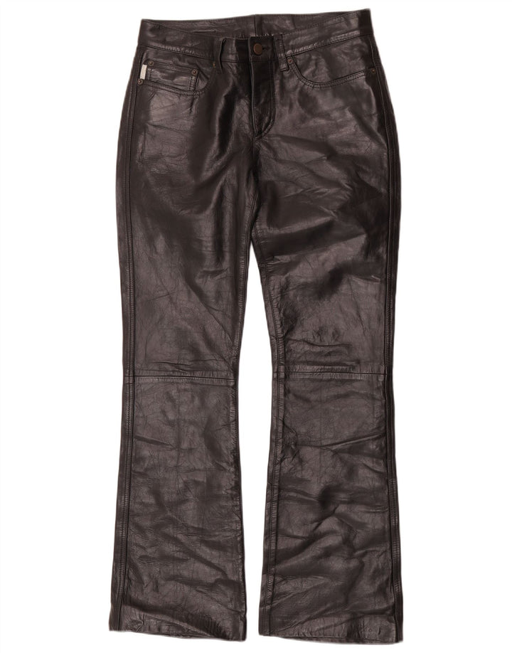 Iceberg Womens Bootcut Leather Trousers W27 L29 Black Leather