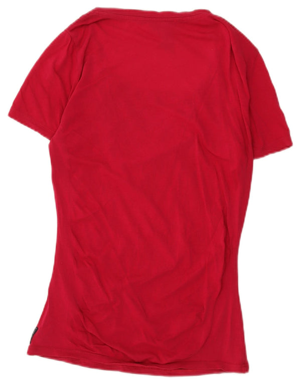 Armani Jeans Womens Graphic T-Shirt Top UK 2 2XS Red Cotton