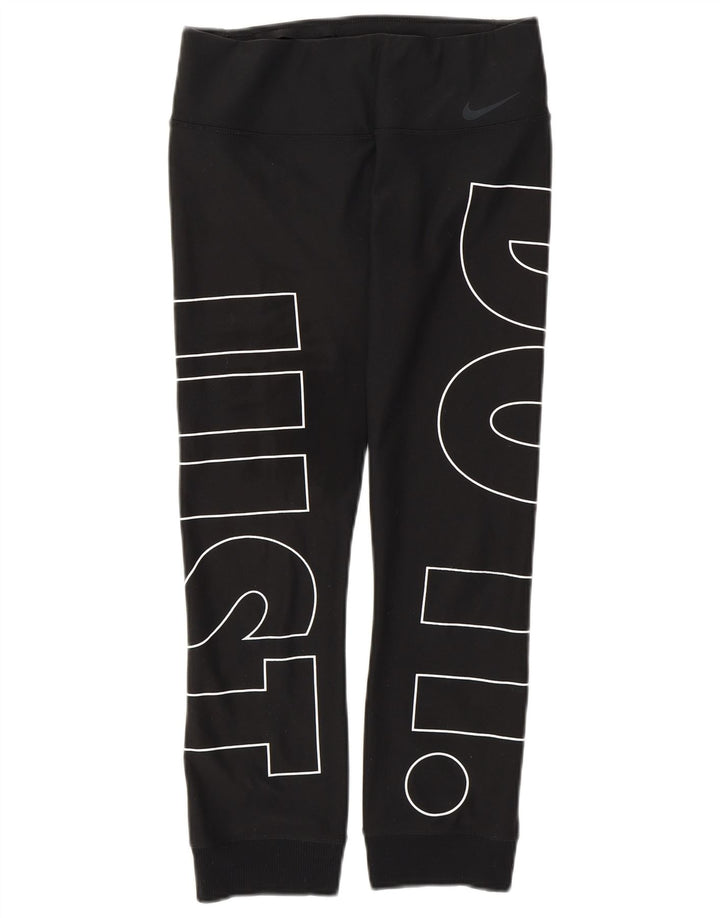 NIKE Womens Dri Fit Graphic Tracksuit Trousers Joggers UK 8 Small  Black
