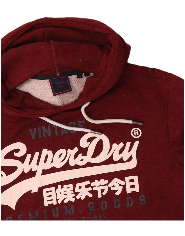 SUPERDRY Mens Graphic Hoodie Jumper XL Maroon Cotton