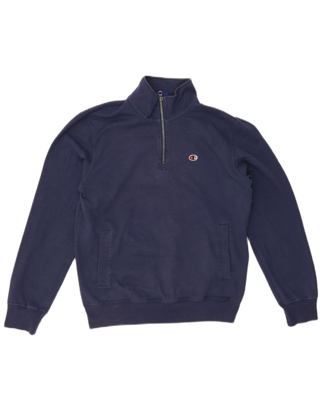 CHAMPION Mens Zip Neck Sweatshirt Jumper Small Navy Blue Polyester