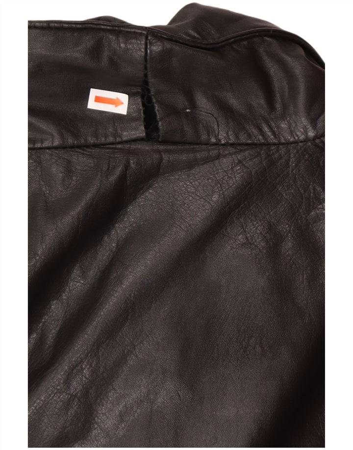 VINTAGE Womens Oversized Leather Coat UK 14 Medium  Black Leather