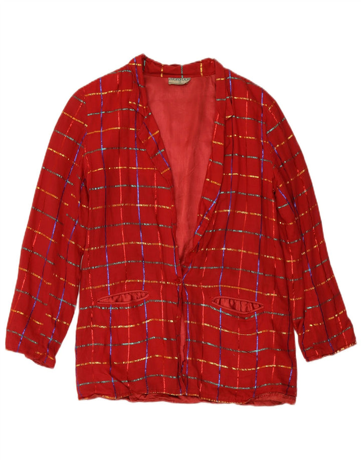 MONSOON Womens 1 Button Blazer Jacket UK 12 Medium Burgundy Check Cotton