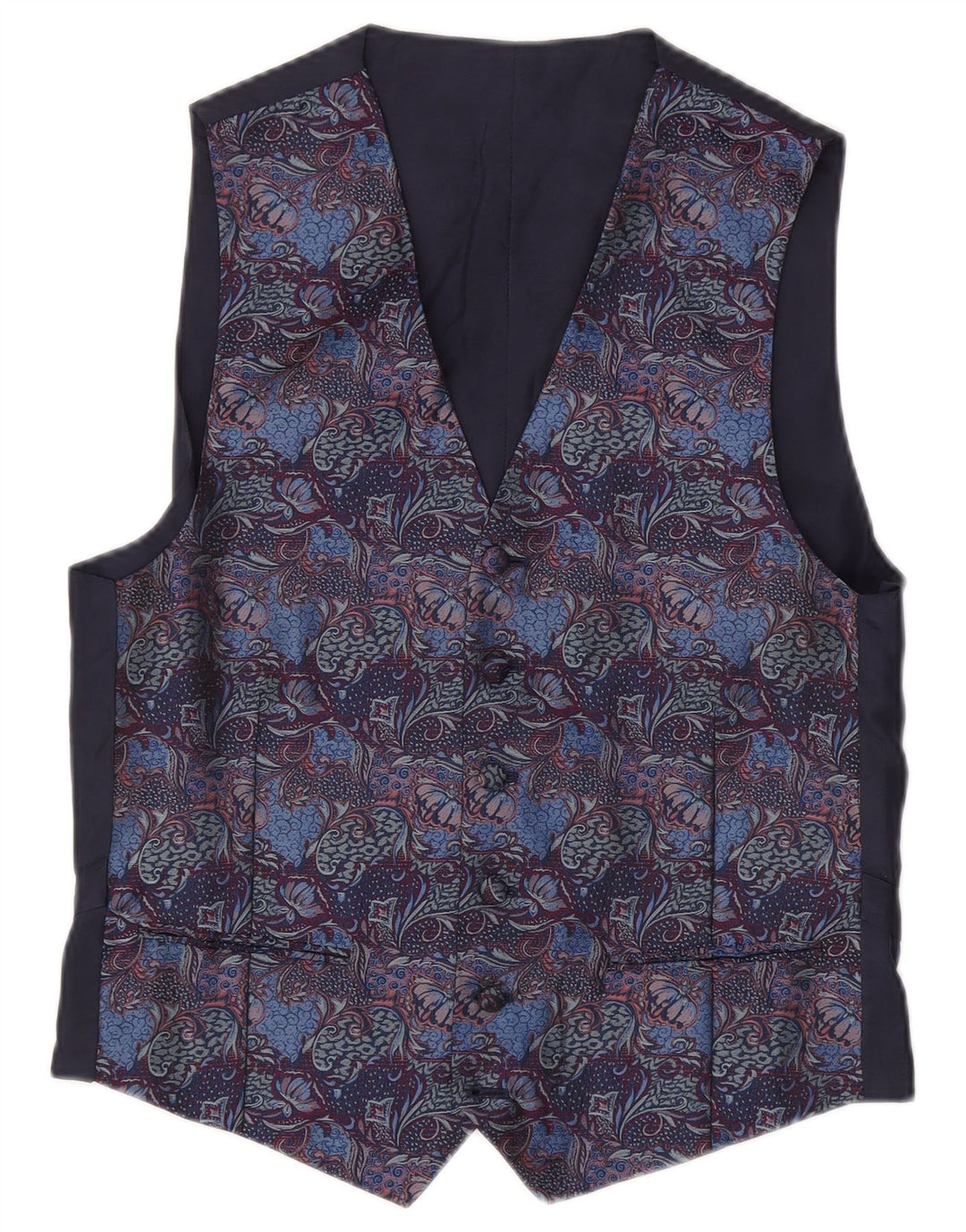 VINTAGE Mens Waistcoat Small Navy Blue Paisley