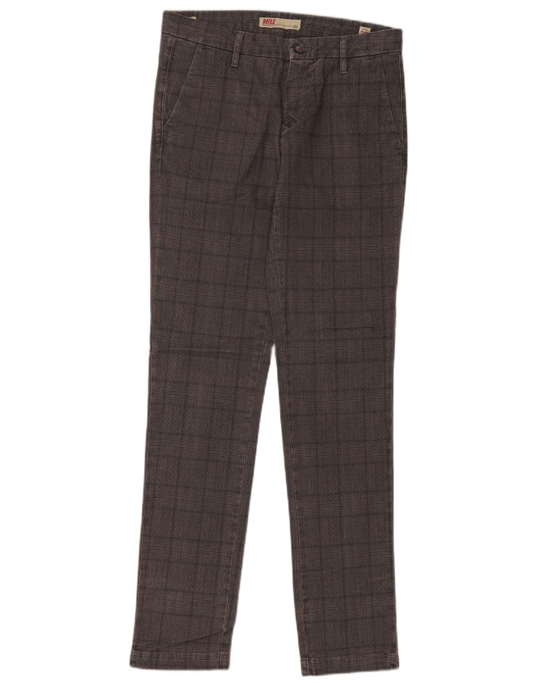 Rifle Mens Slim Chino Trousers W29 L34 Grey Check Cotton