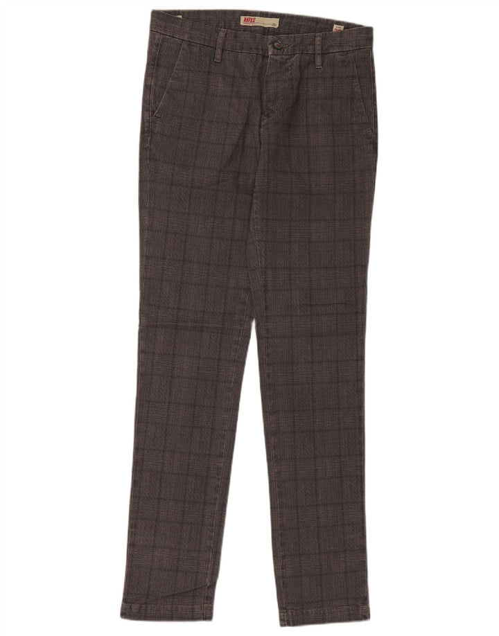 Rifle Mens Slim Chino Trousers W29 L34 Grey Check Cotton