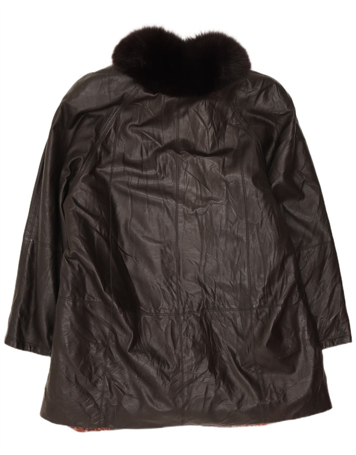 VINTAGE Womens Leather Coat UK 18 XL Black Leather