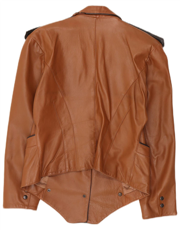 Vintage Womens Crop Military Leather Jacket UK 12 Medium Brown