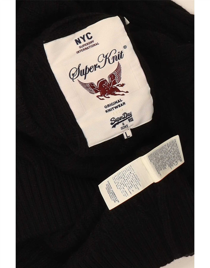 Superdry Mens Crew Neck Jumper Sweater Large Black Acrylic