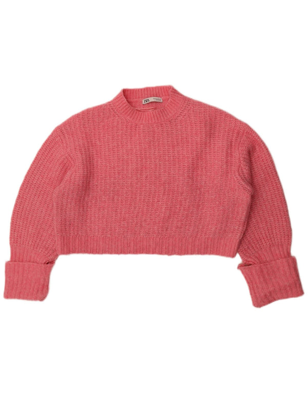 Zara Womens Crop Oversized Crew Neck Jumper Sweater UK 14 Medium Pink
