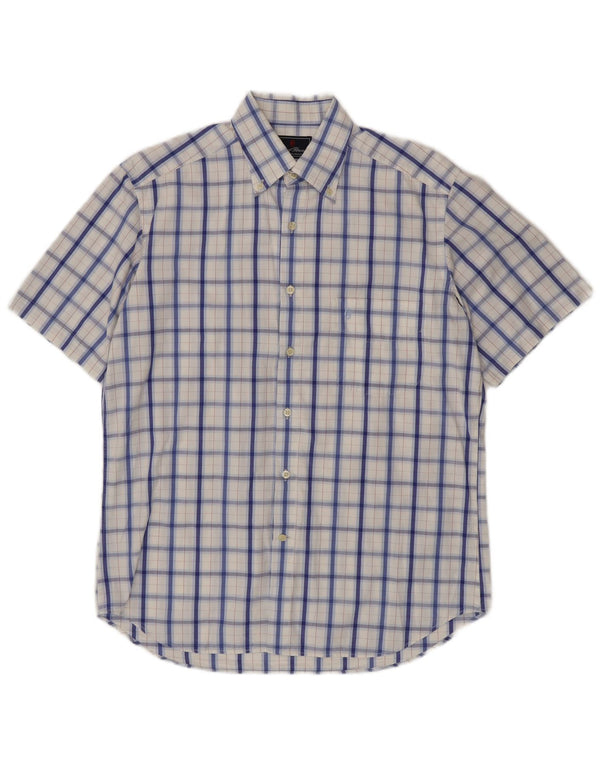 Conte of Florence Mens Short Sleeve Shirt Large Blue Check Cotton