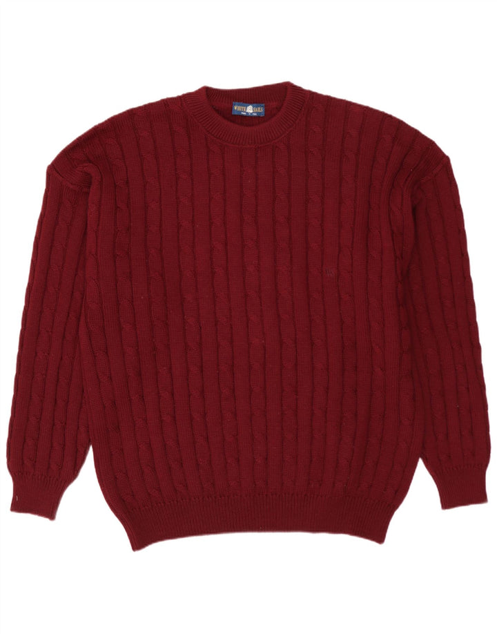 WHITE SAILS Mens Crew Neck Jumper Sweater XL Maroon Wool