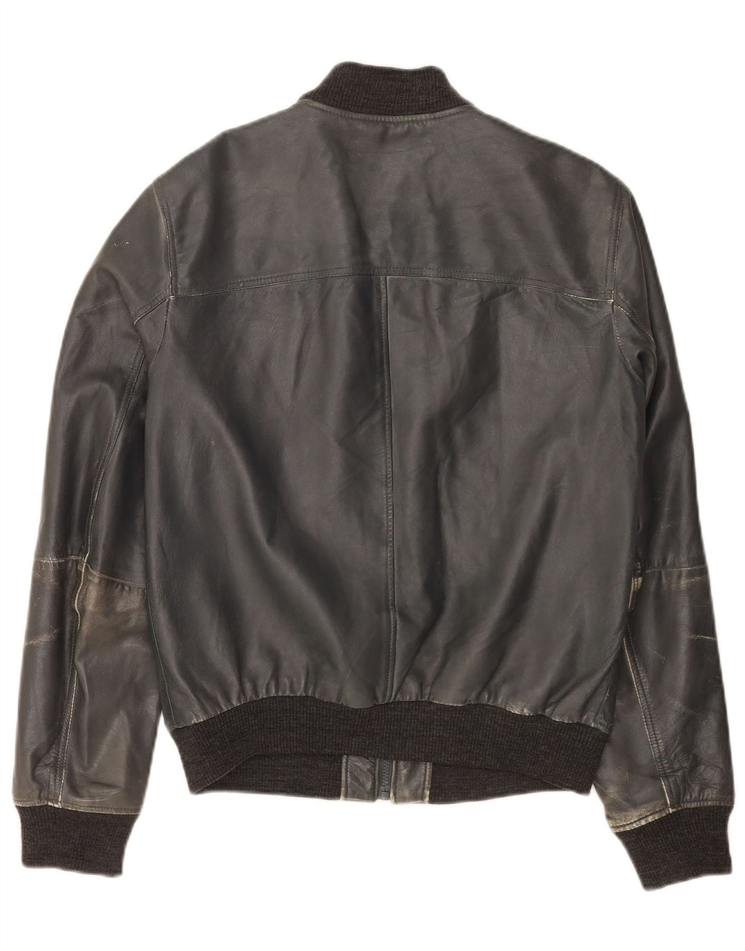 Trussardi Jeans Womens Bomber Leather Jacket IT 50 XL Navy Blue