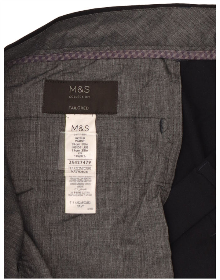 Marks & Spencer Mens Tailored Straight Suit Trousers W38 L29 Navy Blue