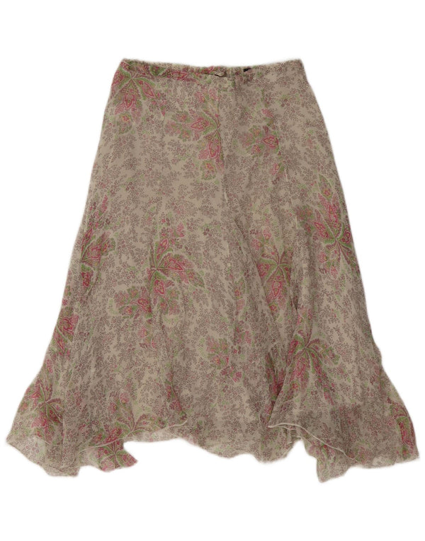 Sisley Womens Asymmetrical Skirt IT 38 XS W26  Grey Floral Silk