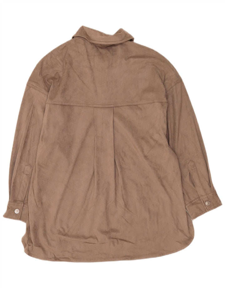 Zara Womens Velour Shirt UK 14 Medium Grey Polyester