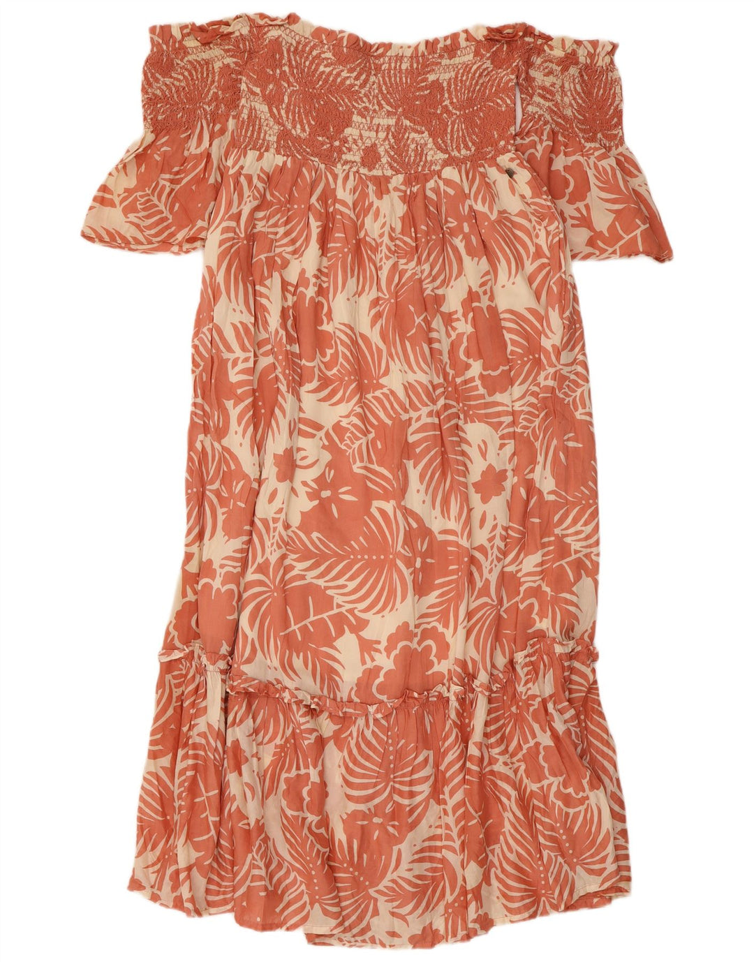 PEPE JEANS Womens Off Shoulder Dress UK 8 Small Pink Floral Viscose