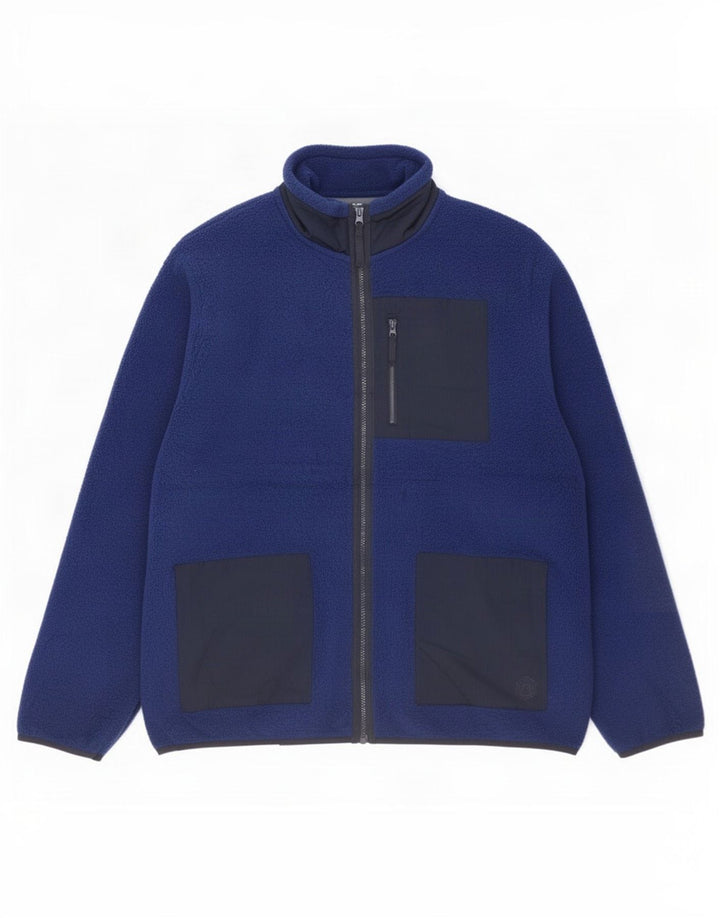 Marks & Spencer Mens Fleece Jacket UK 40 Large Blue Colourblock Polyester