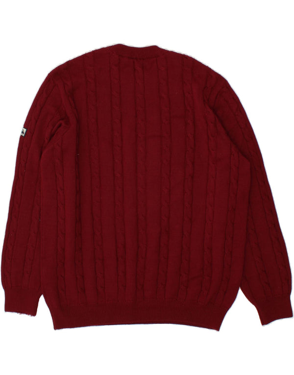 NAVIGARE Mens Crew Neck Jumper Sweater Medium Burgundy Merino Wool