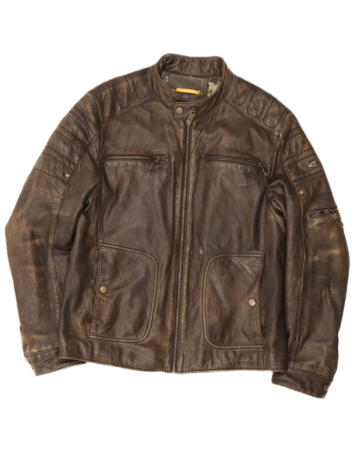 Camel Active Mens Leather Racer Jacket IT 50 Large Brown