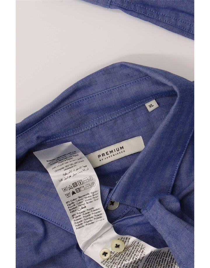 Jack & Jones Mens Shirt XL Blue Herringbone Cotton
