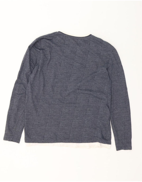Zara Mens Top Long Sleeve Large Navy Blue Houndstooth