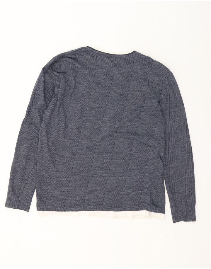 Zara Mens Top Long Sleeve Large Navy Blue Houndstooth