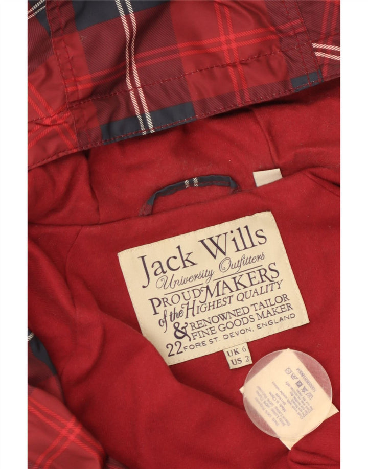 JACK WILLS Womens Oversized Hooded Rain Jacket UK 6 XS Red Check Polyester