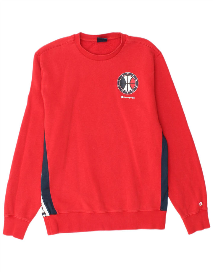 CHAMPION Mens Graphic Sweatshirt Jumper Large Red Colourblock Cotton
