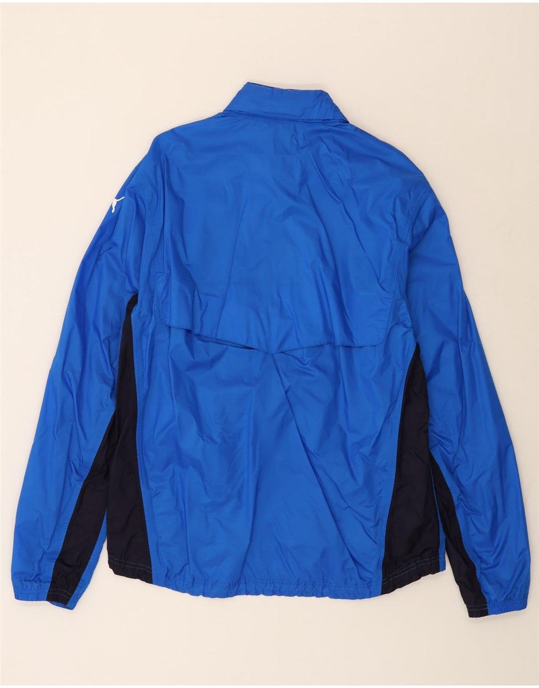 PUMA Mens Graphic Hooded Rain Jacket UK 40 Large Blue Colourblock Nylon