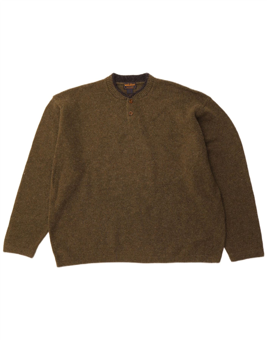 WOOLRICH Mens Button Neck Jumper Sweater 2XL Khaki Wool