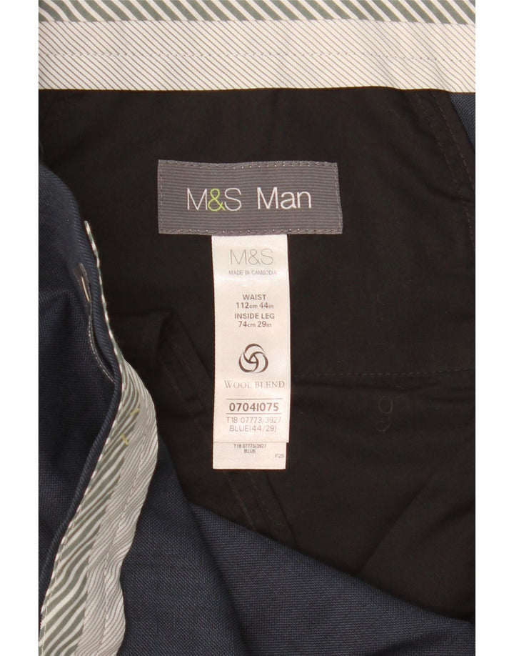 MARKS & SPENCER Mens Straight Suit Trousers W44 L29 Blue Polyester