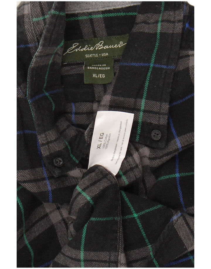 EDDIE BAUER Mens Flannel Shirt XL Black Check Cotton