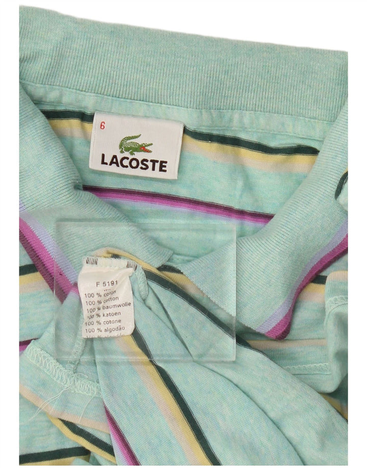 Lacoste Mens Polo Shirt Size 6 XL Turquoise Striped Cotton